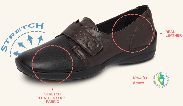 Leather Look Stretch Shoes | Wider Fit Shoes