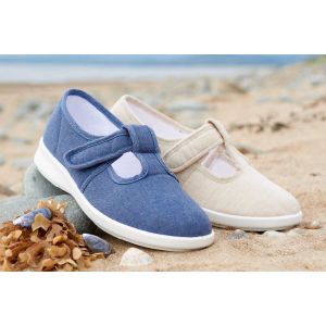 Womens Wide Fit Touch Strap Canvas Shoes - Scroll
